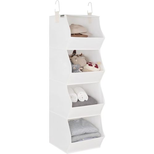 StorageWorks Basics Hanging Closet Organizer, 4-Shelf Wide Trapezoid Closet Shelves with Reinforced Anti-Sagging Support for Sweaters, Hoodies and Handbags, Foldable Storage Organizer, Beige