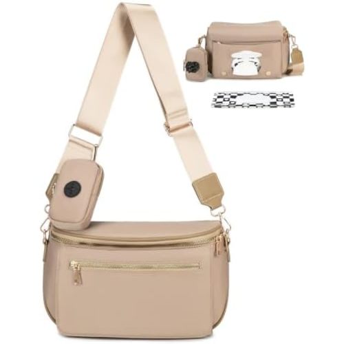 Small Diaper Bag Fanny Pack for Quick Outings, Crossbody Diaper Purse with Built-in Wipes Dispenser, Water-resistant Classic Camel Belt Bag for Moms Dads, 8L Expandable Capacity
