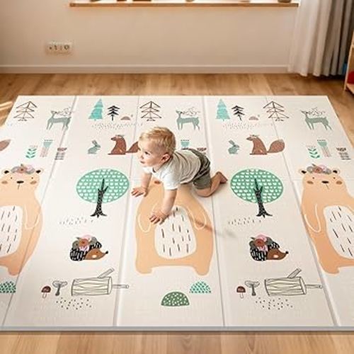 UANLAUO Baby Play Mat,79"x 71" Large Mat for Floor,Reversible Floor Mat,Foam Thick&Waterproof,Foldable Playmats for Babies and Toddlers,Anti-Slip for Baby Crawling,Non-Toxic Tummy Time(Bear)