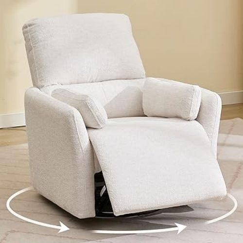 Oversized Power Swivel Rocker Recliner Glider Nursery Chair Large Rocking Recliner for Adults with USB,Type-C Ports,2 Pillows Electric Rocking Reclining Chairs for Living Room,Bedroom,Suede,Beige