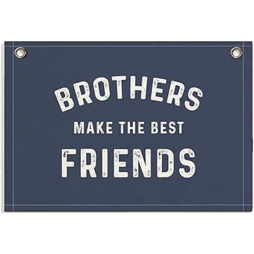 Boys Room Decor- Brothers Make the Best Friends Banner, Linen Canvas Banner Wall Hanging Flag Decor for Nursery Toddler Baby Little Boys Bedroom Playroom (Blue-Brothers, 30x20inch)