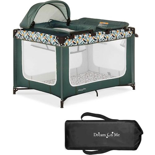 Dream On Me Emily Rose Deluxe Playard in Mellow Yellow with Infant Bassinet and Changing Tray, Lightweight Portable and Convertible Playard for Baby, Breathable Mesh Sides and Soft Fabric