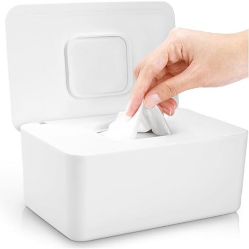 Baby Wipes Dispenser, Baby Wipe Holder for Fresh Wipes, Non-Slip Wipes Container, Refillable Baby Wipes Case with Sealing Design Lid (white)