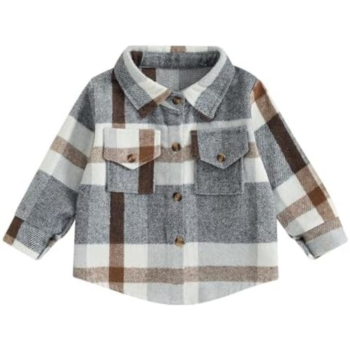 6-12 MONTHS - Baby Boy Flannel Shirt Toddler Plaid Shirt Baby Button Down Jacket Coat Infant Fall Outfits