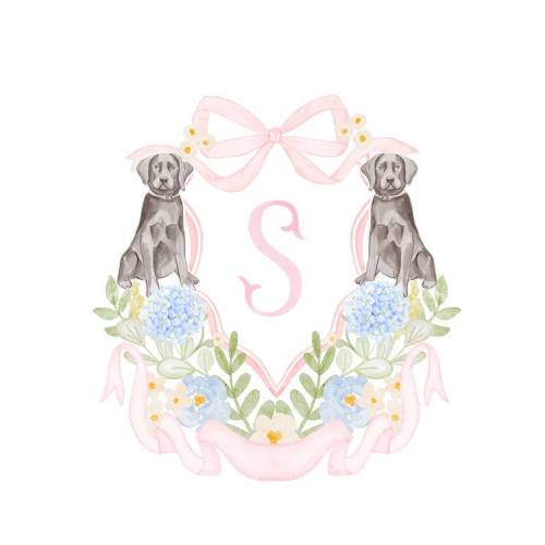 Baby Floral Puppy Custom Crest Art Print // monogram // initials // bow // girl // nursery // watercolor