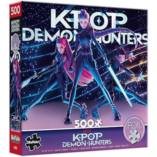 Buffalo Games – HUNTR/X - 500 Piece Kpop Demon Hunters Foil Jigsaw Puzzle - Colorful Puzzles – Precision-Cut Pieces, Beautiful Artwork, and Hours of Fun