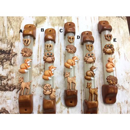 Custom Handmade Glass Mezuzah Case Woodland Animal Forest Friends Bambi Beaver Fox Hedgehog Owl for Children Kids Nursery, baby Jewish Gift