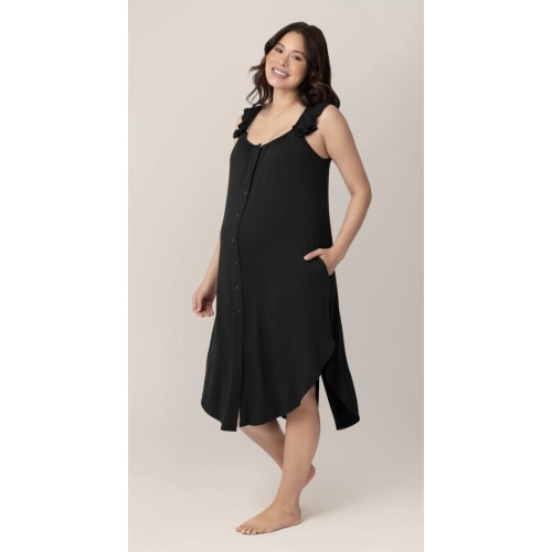 Ruffle Strap Labor & Delivery Gown | Black