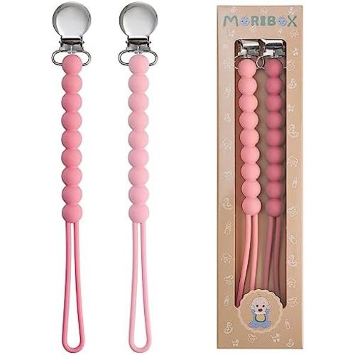 Pacifier Clips Baby Girls - MORIBOX Paci Clip Soothe Baby Binky Holder for Shower Birthday Gift 2 Pack