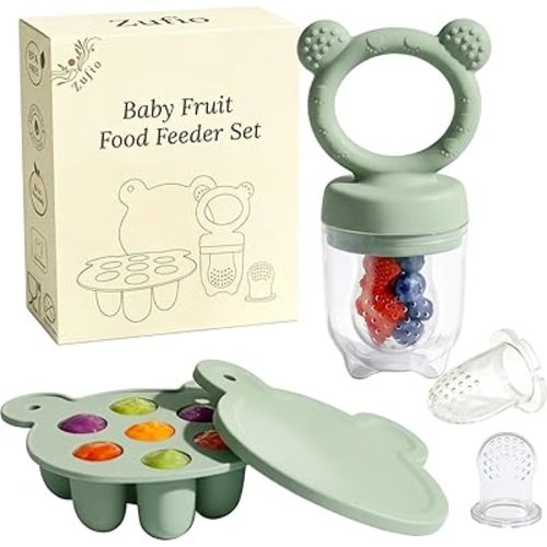 Baby Fruit Feeder Pacifier - Silicone Feeder Baby-BPA-free Frozen Food Feeder Breast Milk Popsicle Mold - Teething Relief Baby 4M+ Eating Feeding Essentials((Bear Green)