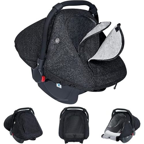 Baby Car Seat Cover Winter, Warm Cozy Carseat Cover for Babies with Mesh Window Breathable, Full Protection Infant Car Seat Covers for Boys Girls, Windproof Newborn Car Seat Canopy, Black