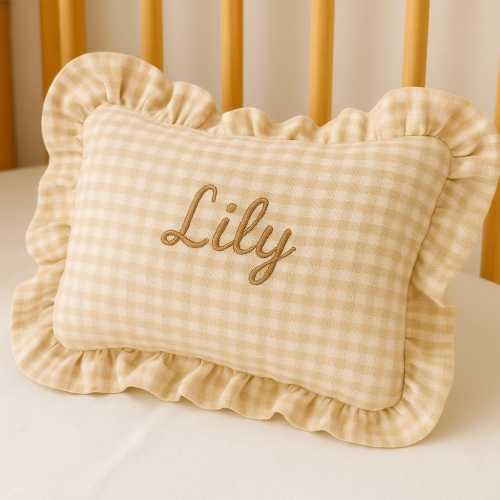 Personalized Baby Name Pillow with Ruffles, Custom Embroidered Newborn Gift, Nursery Decor, Baby Shower Gift, Newborn Bedding Decor