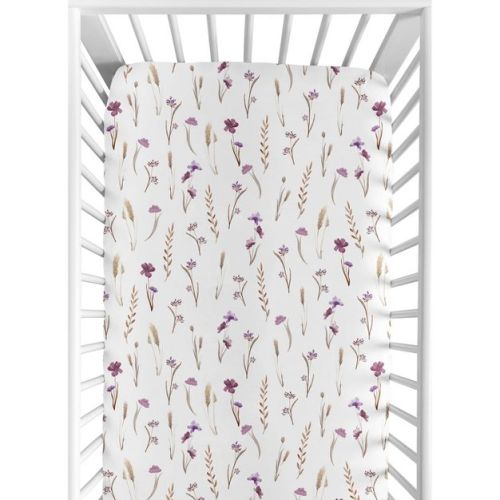 Sweet Jojo Designs Girl Baby Fitted Crib Sheet Watercolor Floral Garden Purple and Taupe