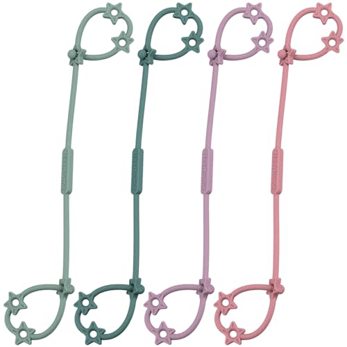Toy Straps for Baby, 4 Pack Adjustable Stretchable Sippy Cup Straps, Sippy Bottles or Pacifier to Stroller, Highchair, Car Seat, Hanging Basket (4Pack,Midnight Blue/Ether/Deep Lilac/Mauve)