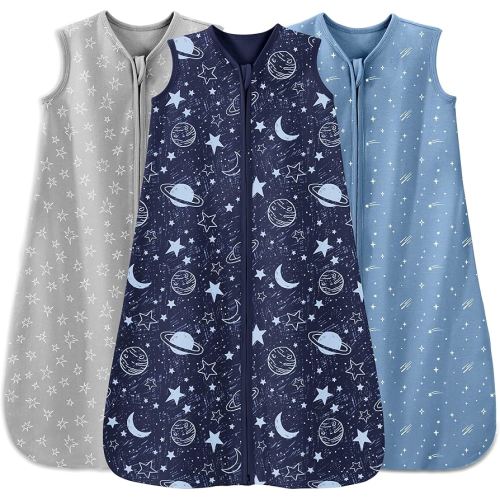 Baby Sleep Sack 0-6 Months 3 Pack 100% Cotton Lightweight 0.5 TOG Wearable Blanket Baby Sleep Bag with 2-Way Zipper for Newborn Infant Blue