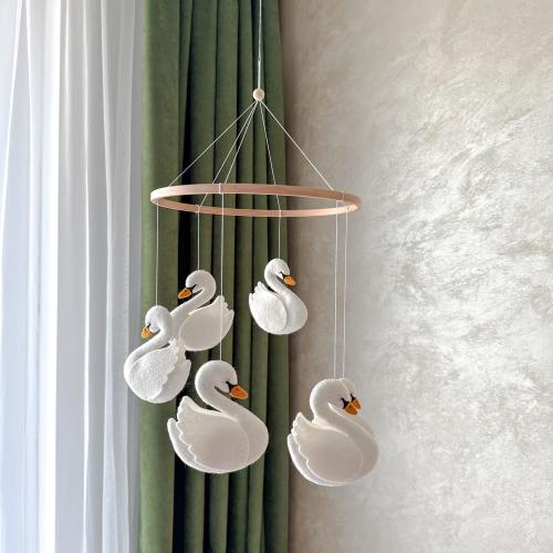 Felt Swan Baby Mobile: Handmade Nursery Decor