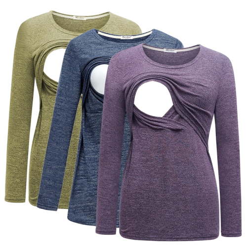 Bearsland Female Long Sleeve Maternity Nursing Top Breastfeeding Shirts 3-Pack
