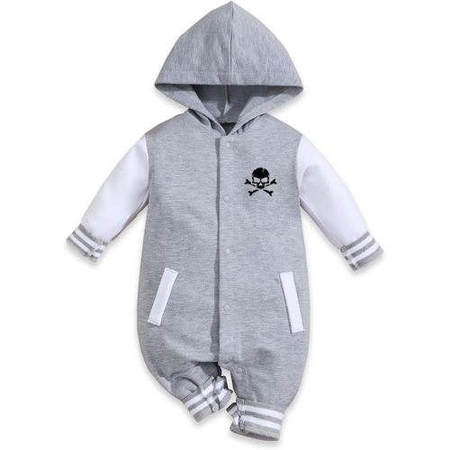 Skull Head Baby Boy Girl Clothes Newborn Long Sleeve Hooded Romper with Pocket Fall Winter One Piece Outfits
