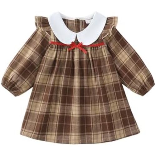 Kucnuzki Baby Girl Clothes Ruffle Long Sleeve Casual Plaid Dress Fall Winter Toddler Girls Dresses Cute Kids Clothes