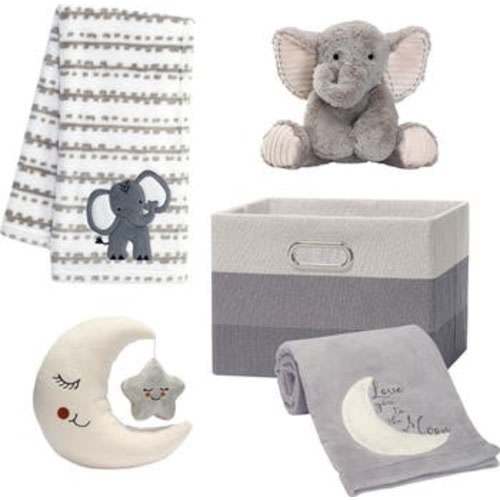 Gray 5-Piece Baby Gift Basket for Baby Shower/Newborn Welcome Home
