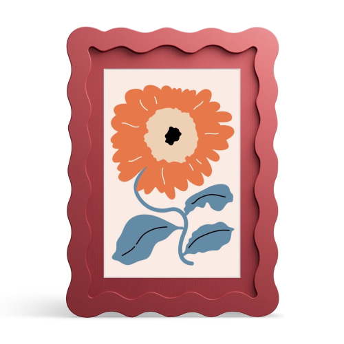 iRahmen 5x7 Picture Frame with Mat for 4x6, Wavy Edge Wooden Photo Frame for Wall Hanging, Red, 1 Pack