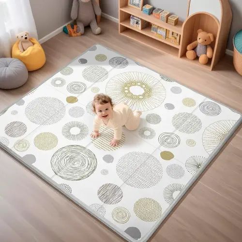 Foldable Baby Play Mat, PIGLOG 50X50 Playpen Mat for Babies and Toddlers Kids, Portable Baby Floor Playmat for Tummy Time, Reversible Playmats, Safe Waterproof Foam Playmat for Infant, Round