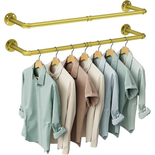 OROPY Industrial Pipe Clothes Rack Wall Mounted Set of 2, 38.4 inches Heavy Duty Iron Pipe