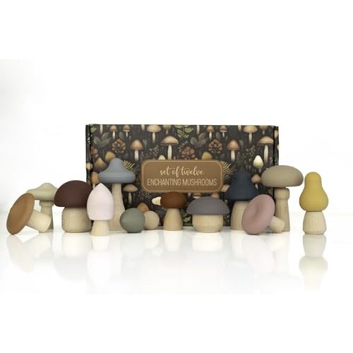 Mushroom Toys Wooden Woodland Kids Garden Fungi Mushroom Table Decor Set of 12