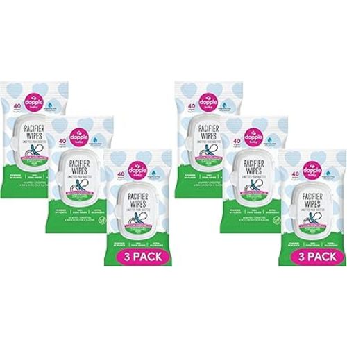 Dapple Pacifier Wipes, for Baby and Toddlers, Diaper Bag Essentials, Fragrance Free 40 Ct, Pack of 6
