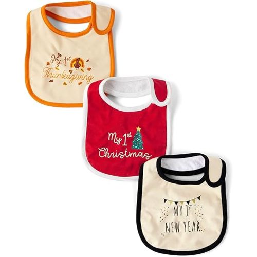 The Children's Place,Unisex Baby,And Newborn My First Holiday Seasonal Bibs,1st Thanksgiving/1st Christmas/1st New Year 3-Pack,One Size