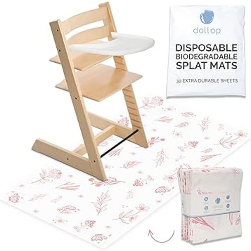 Disposable Splat Mats | Biodegradable + Compostable | 30 Count | Under Highchair Splat Mat for Floor | Liquid Resistant | Durable | dollop (Rose Wildflower)