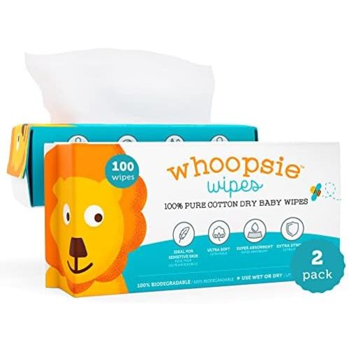 Whoopsie Wipes – The Original 100% Pure Cotton Dry Baby Wipes (200 Count)