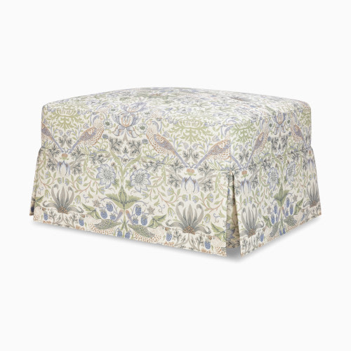Namesake Morris & Co. x Namesake Crawford Gliding Ottoman - Strawberry Thief In Fig & Thyme Performance Eco-Weave