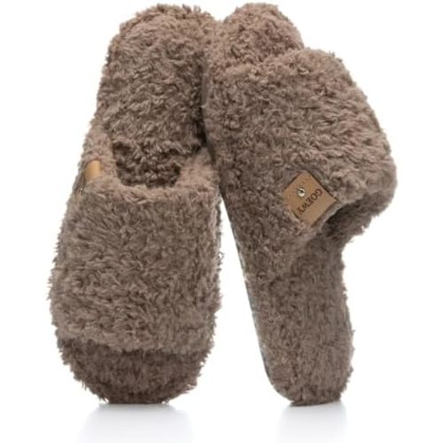 Fuzzy Open Toe Slippers for Women Indoor Cozy Memory Foam Slip On House Slides Shoes Gifts for Womens Her Mom