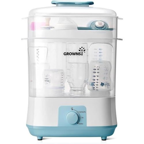 Grownsy 4-in-1 Large Capacity Baby Bottle Sterilizer and Dryer, Blue