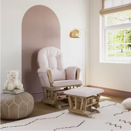 Storkcraft Hoop Glider Natural with Pink Cushion Ottoman Set 06550-665