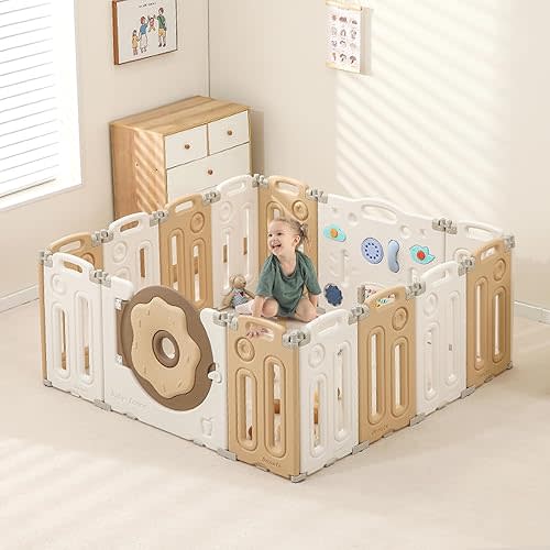 Corralito plegable para niños pequeños, valla para bebés con panel de juego y puerta de seguridad, bolígrafos de juego ajustables, patios portátiles para niños, 14 paneles
