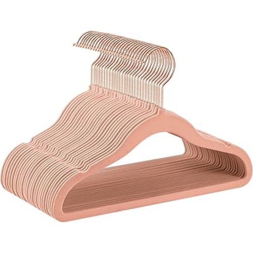 SONGMICS Baby Kids Hangers 30 Pack for Closet, 11.8 x 8.1 Inches, Rose Gold 360° Swivel Hooks, Space-Saving Clothes Velvet Hangers for Nursery, Non-Slip, Jelly Pink UCRF027P30
