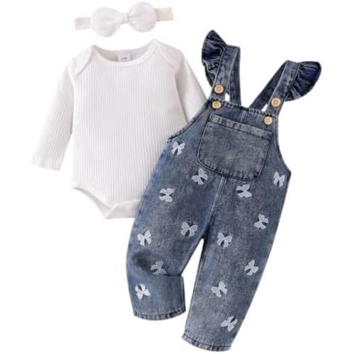 Baby Girl Clothes Newborn Romper Infant Jeans Adjustable Suspender Overalls Cute Headband 3Pcs Outfits Set 0-18 Months