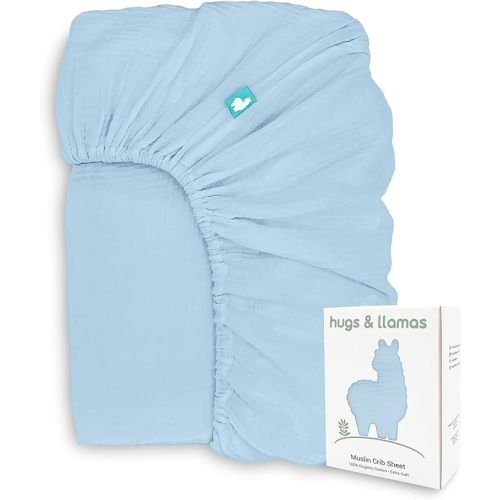 Hugs & Llamas | 100% Organic Cotton Muslin Fitted Crib Sheet - Baby Crib Sheets for Boys & Girls - Neutral (Cotton Candy)