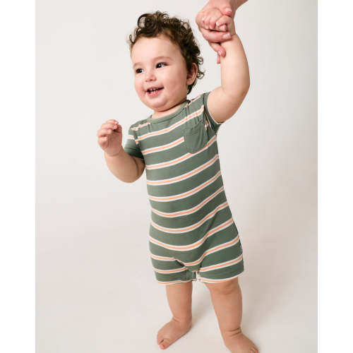Moss Stripe Pocket Shorty Romper | Little Sleepies