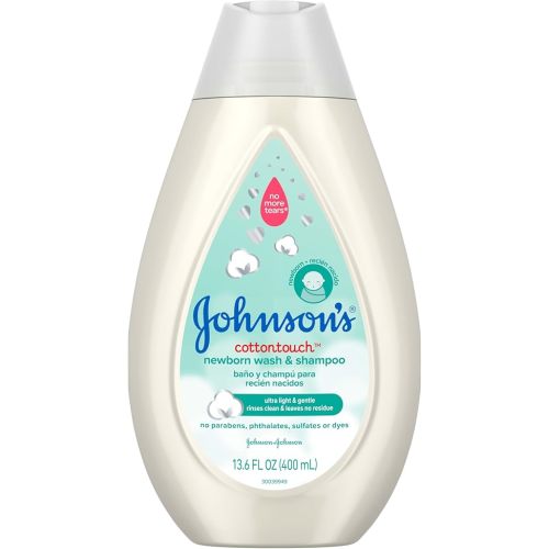 Johnson's CottonTouch Newborn Baby Body Wash & Shampoo, Gentle & Tear-Free, Made with Real Cotton, Gently Washes Away Dirt & Germs, Sulfate- & Paraben-Free for Sensitive Skin, 13.6 fl. oz