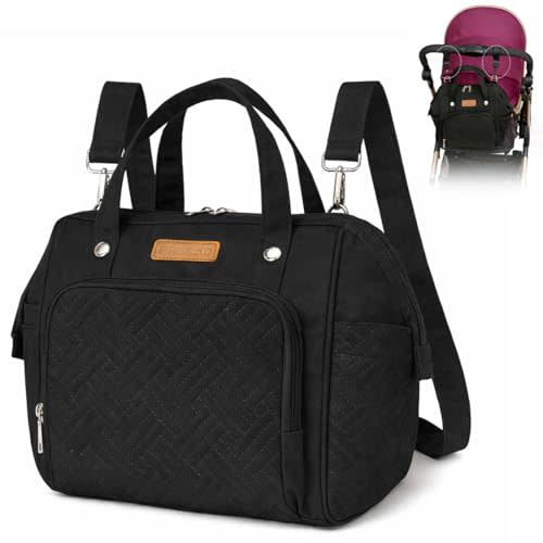 FHELAD Small Diaper Bag Backpack, Crossbody Diaper Bag with Insulated Cup Holder & Detachable Shoulder Strap, Convertible Diaper Bag Tote for Short Trip (Black)
