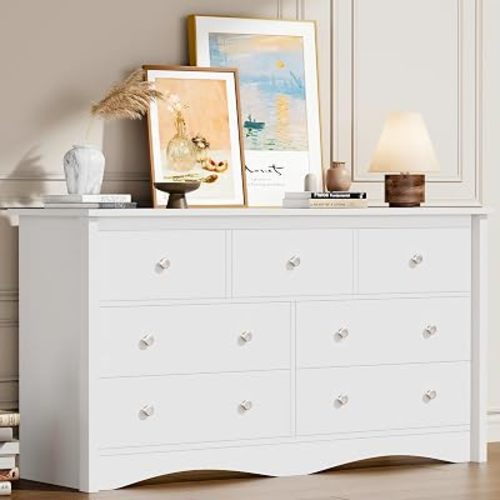 Flamaker Dresser for Bedroom, 7 Drawer Dresser, White