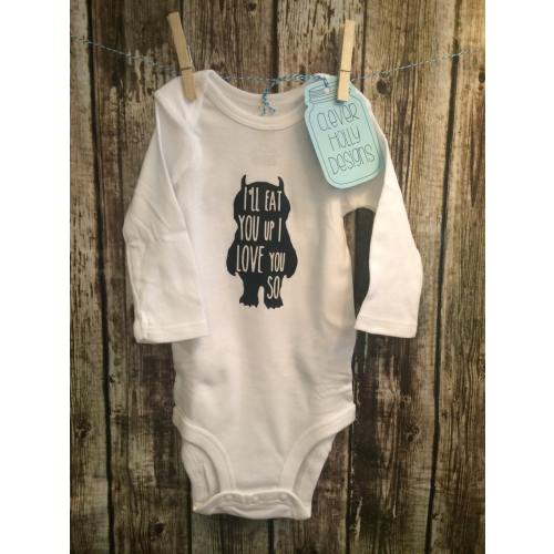 Where the Wild Things Are Baby Onesie "I'll Eat You Up I Love You So" (short, long sleeve bodysuit) [Unisex Baby, gift idea, Maurice Sendak]