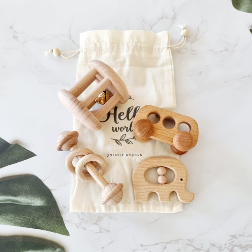 Small Wooden Toy Set | Wooden Car Set | Baby Wooden Toy Set | Wooden Rattle | Baby Gift