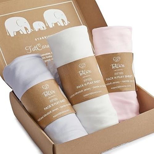 Graco Pack n Play Sheets Fitted Girl – Compatible with Graco Pack n Play Playard & Other 27 x 39 Inch Playpen Mattress, Buttery Soft Jersey Playard Sheets, Pink Lavendar Cloud, 3 Pack