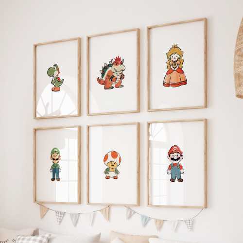 6 Super Mario Wall Art Prints - Superhero Game Prints - Kids Room Decor - Nursery & Playroom - Digital Download - All Sizes Included