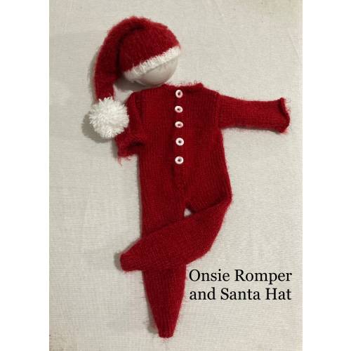 Newborn Xmas outfit, newborn knitted prop, newborn photo prop , newborn Photography prop, newborn knitted Xmas outfit, footed onesie