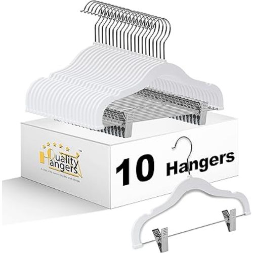 Quality Kids Children Plastic Non Velvet Non-Flocked Thin Compact Skirt Pant Coat Hangers with Metal Clips for Skirts Blouses 360° Swivel Hook, Jacket, Shirt, Legging, Suit Hangers (Cream White, 10)